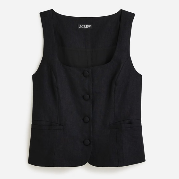 J. Crew Tops - J. Crew Scoopneck linen-blend vest Black Size 6 BZ393 NWT